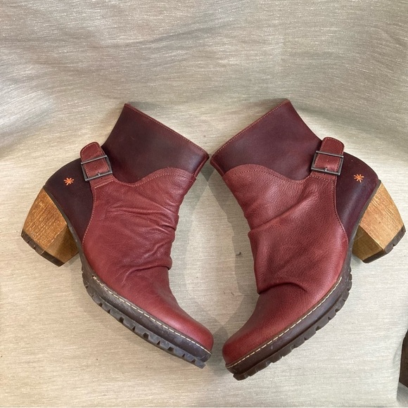 ART Sz 40 Oslo  Leather Stacked Wooden Heel High Ankle Zipper Booties Boots - Picture 6 of 11